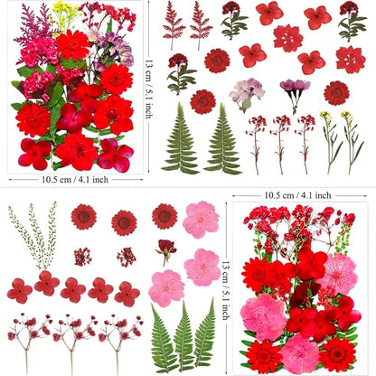 88Pcs Red Dried Pressed Flowers for Resin Molds, Assorted Real Natural Bulk Dry Floral Leaves for DIY Art Crafts, Epoxy Jewelry, Candle, Soap Making, Nails Decors