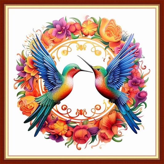 Findvoor Stamped Cross Stitch Kits for Beginner Embroidery Kits for Beginners Adults DIY 11CT Cross Stitch Patterns Needlepoint Kits Crossstitching Kits-Hummingbird Flowers 18x18 inch