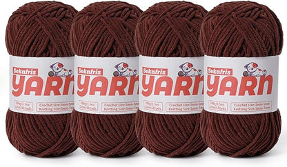 4 Pack Plush Chunky Chenille Yarn for Crocheting, Soft Fluffy Velvet Yarn for Crocheting Amigurumi, Fuzzy Baby Blanket Knitting 400g/524yds Bulky(4 Dark Coffee)