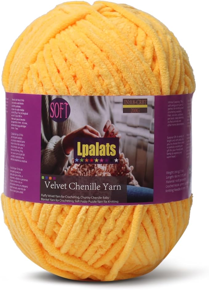 Baby Blanket Yarn for Crocheting - 1 Pack of 200g/7oz Chunky Chenille Yarn for Knitting Blankets Amigurumi - #6 Super Bulky - 174 Yards Soft Thick Plush Yarns (1, Golden Yellow)