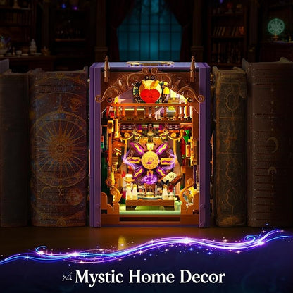 INSOON Upgraded Mystic Divination Book Nook Building Set with Rechargeable Lights, 1447 PCS DIY Magic Booknook Building Block Kit Home Decor, Miniature Book House Model Gift for Adults Boys Girls 12+