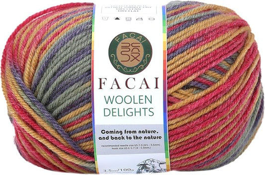 Facai Blend Merino Wool Yarn for Knitting - Worsted Weight,197yds (3.5oz) Ball, Ideal for Sweaters, Scarves, and Accessories (1, Summer Peak Flower)