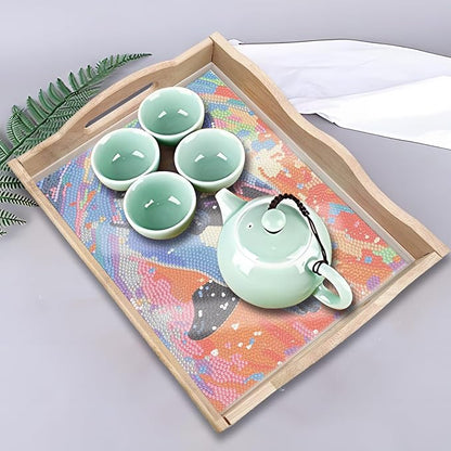 DIY Diamond Art Wooden Tray Kit, Food Tray with Handle Diamond Painted Table Decoration Tray, for Breakfast, Bar Dinner Table Diamond Dots Gem Painting Art Set for Beginners (#10-Orca)