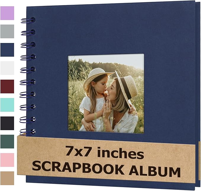 Scrapbook Album 7x7 Inches Photo Album Hardcover Kraft with Window Scrap Book Blank Memory Book for Baby Wedding Guest Book Couples Graduation Travel DIY Anniversary, 40 Pages Blue