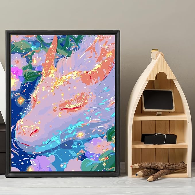 Mosaflare Paint by Numbers for Adults Beginner, Cute Dragon Adult Paint by Number Kits on Canvas, DIY Acrylic Oil Easy Painting by Numbers for Home Wall Decor 16X20 inch (Without Frame)