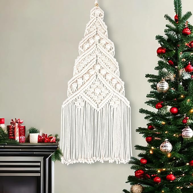 ORIGACH DIY Macrame Christmas Tree Large Wall Hanging kit Handmade Woven Macrame Wall Hanging Kit for Beginners Adults with Step by Step Video Tutorial Instruction Christmas Ornaments, 40x21inch