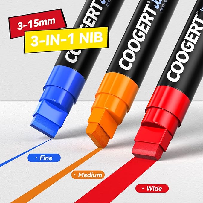 Coogert 12 Vibrant Colors Jumbo Poster Markers, 15MM Thick Permanent Acrylic Graffiti Markers, Wide Tip Paint Marker for Canvas, Posters Board, Fabric, Window, Wood, Teachers,Banner painting supplies