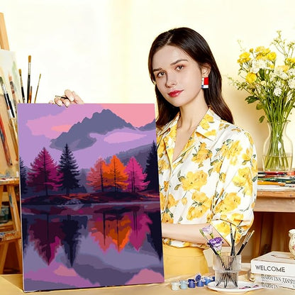 DFPSCLLA Paint by Numbers for Adults, Mountain Lake Scene DIY Paint by Numbers Acrylic Paint Canvas, Painting Kits Art on Canvas for Home Wall Art 16x20 Inch（Without Frame）