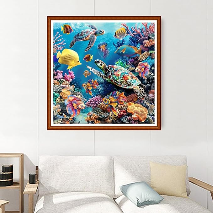 Joyhoor Stamped Cross Stitch Kits for Beginners Needlepoint Kits for Adults Embroidery Kits 11CT Counted Cross Stitch Kits Printed Embroidery Pattern-Underwater World Animals 18x18 inchs