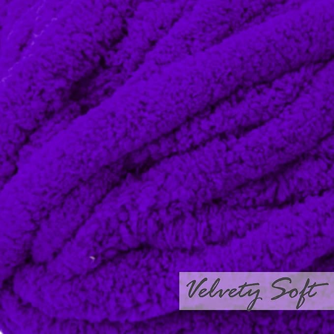 ERLYEEN Chenille Chunky Yarn Super Bulky Soft Thick Fluffy Jumbo Giant Washable Polyester Big Yarn DIY for Arm Knit Blanket Cushion Bed Sofa Home Decor,Purple,0.55LB