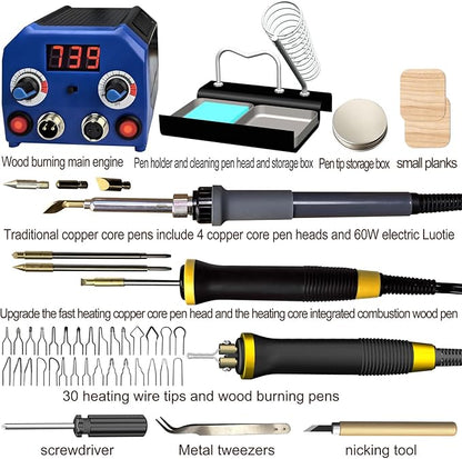 FIRElood LH55-3-3 Wood Burner kit Wood Burning Tool Pen 200~750℃, Wood Burning kit with Digital Thermometer Temperature Adjustable Temperature 3 pyrographic Wood Burning pens 37 Wood Burning Pen Tips