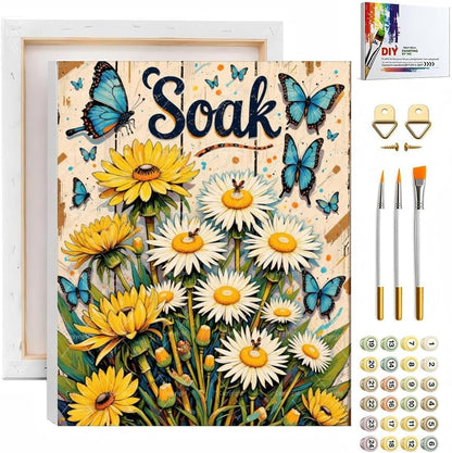 Sceorixa Soak Flower Paint by Numbers Kit for Adults - Butterflies Inspirational Painting on Canvas, Acrylic Paint Set, Suitable for Beginners, Art for Home Decoration or Gifts(12X16IN Framed) by Unknown
