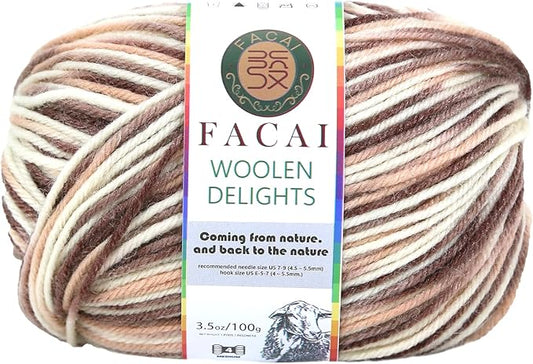 Facai Blend Merino Wool Yarn for Knitting - Worsted Weight,197yds (3.5oz) Ball, Ideal for Sweaters, Scarves, and Accessories (1, Cappuccino)