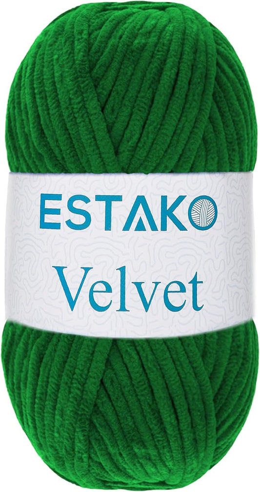 Estako Velvet Chenille Blanket amigurumi Yarn for Crocheting and Knitting Super Bulky 100 gr (132 yds) (1910 - Green)