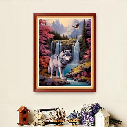 Dooxvey Cross Stitch Kits for Adults Stamped Full Range of Embroidery Starter Kits for Beginners 11CT Printed Cross Stitch Patterns Needlepoint Kits Stamped Crossstitching-Wolf Falls 16x20 inch