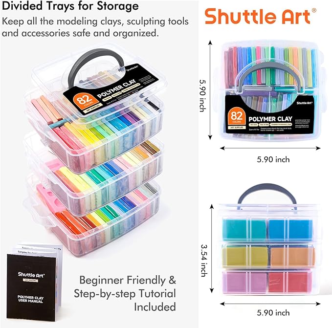 Shuttle Art 82 Colors Polymer Clay Kit, Oven Bake Clay for Kids, 19 Sculpting Tools, 16 Accessories, Non-Toxic, Non-Sticky DIY Crafts for Kids Adults