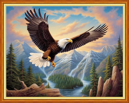 DMCVIVR Stamped Cross Stitch Kits for Beginners Adults Needlepoint Kits for Beginners Embroidery Kits for Adults Crossstitch Kit for Beginners 11CT-Eagle Scenery 16x20 inchs