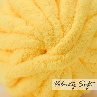 ERLYEEN Chenille Chunky Yarn Super Bulky Soft Thick Fluffy Jumbo Giant Washable Polyester Big Yarn DIY for Arm Knit Blanket Cushion Bed Sofa Home Decor,Yellow,1.1LB
