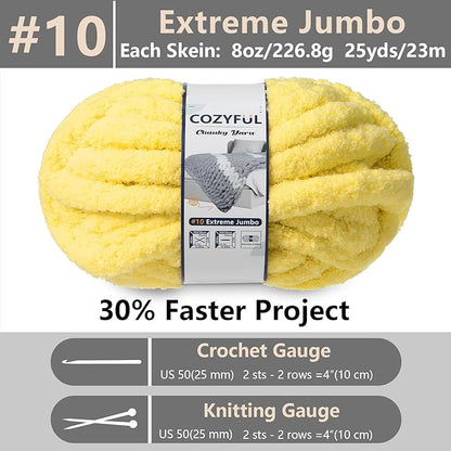 Chunky Yarn for Hand Knitting - #10 Chunky Chenille Yarn, Jumbo Big Thick Chunky Yarns for Crocheting, Super Bulky Chunky Knit Blanket Yarns, 8 Skein (25 yds 8 oz Each Skein), Yellow