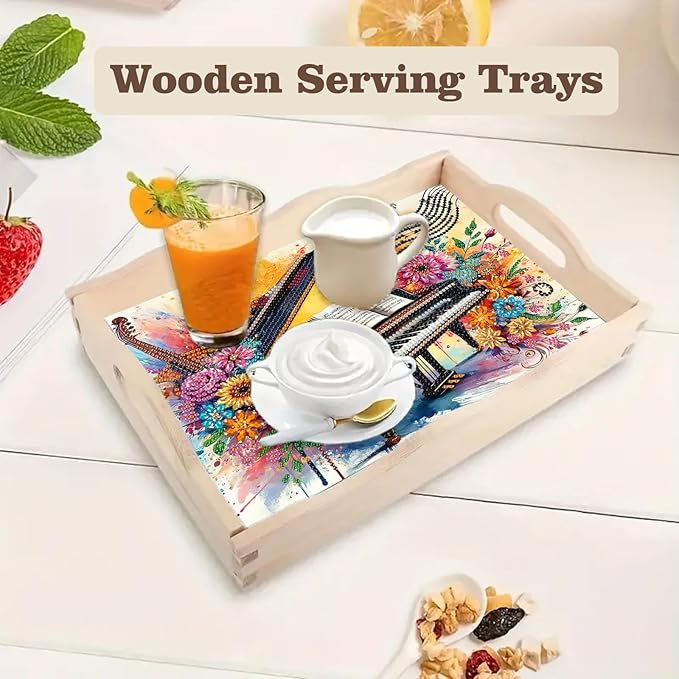 SHLUHA Diamond Art Kits for Adults Diamond Painting Wooden Serving Trays with Handle Food Tray for Party Breakfast Home Decor Gift