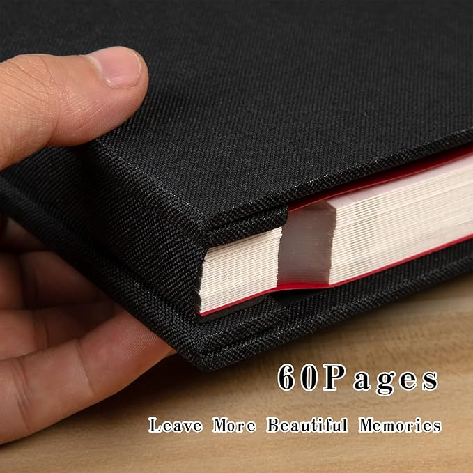 Spbapr Large Photo Album Self Adhesive Linen Cover Magnetic Scrapbook Album DIY Scrap Book 60 Black Sticky Pages for 3x5 4x6 5x7 8x10 Pictures with A Metal Pen