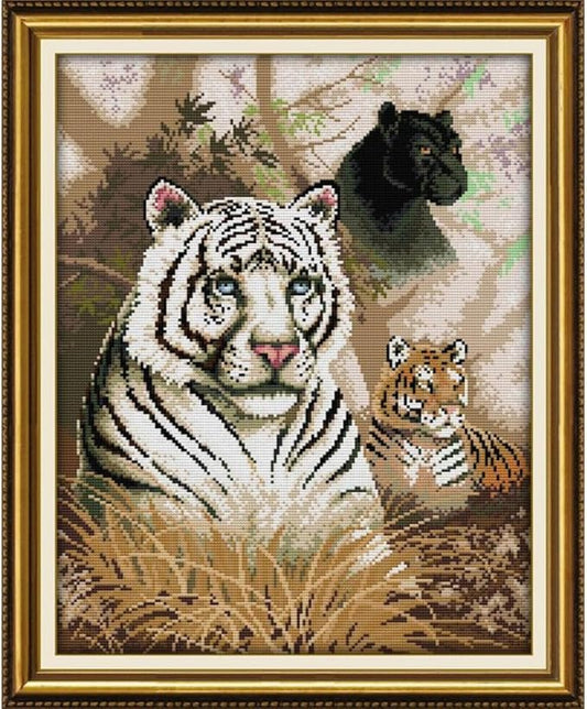 JOYSEWING Tiger Printed Pattern Counted Cross Stitch Animal Stamped Kits Printed Embroidery Starter Kits for Beginners DIY Home Decoration Set Printed Pattern (Beast(14CT) 14.96 ×18.11 inch)