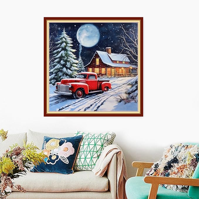 Foxdiviy Stamped Cross Stitch Kits Full Range of Embroidery Needlework Starter Kits for Beginners Adults 11CT Embroidery Patterns Art Crafts DIY Needlepoint Kits-Christmas Eve 18x18 inch