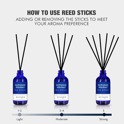 Xcleen Reed Diffuser Set for Home| 3.7 Oz(110ml) Hawaiian Holiday Fragrance Diffuser | with Mangoes, Pineapples, Peaches & Melons Scented Oil Sticks Diffuser, Air Fresheners for Home, Bathroom