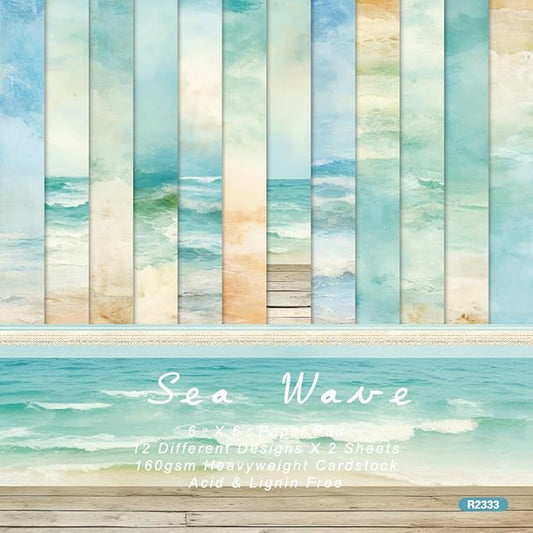 DESEACO Scrapbook Paper Pad 6x6 Craft Paper Single-Sided Watercolor Seaside Background Beach Ocean Theme, Wedding, Birthday Party Decoration Sheets 24
