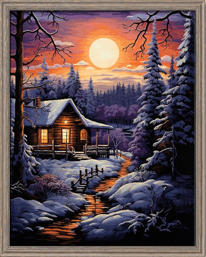 Leczany Cross Stitch Stamped Kit for Adults - Winter Dawn | DIY Embroidery Starter Patterns Craft Kit Needlepoint for Beginner | 11CT, 3 Strands | 13.4x17.3 inches