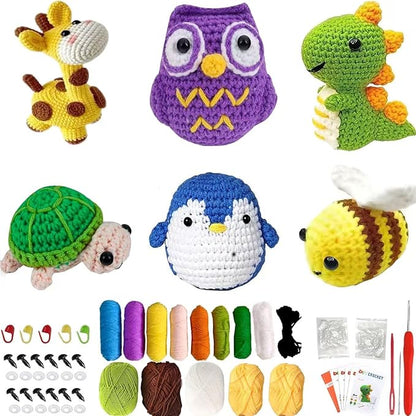 6PCS Crochet Kit for Beginners, Beginners Knitting Kit for Adults, Cute Animals Complete Starter Kit with Step-by-Step Video Tutorials and Instructions, Christmas Gifts for Adults and Friends