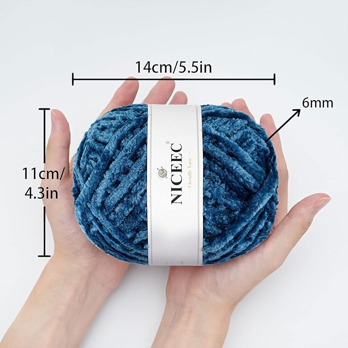 NICEEC 300g Soft Chenille Yarn Blanket Velvet Yarn for Knitting, Crochet, Weaving DIY Craft Total Length 150m (164yds)_Navy Blue