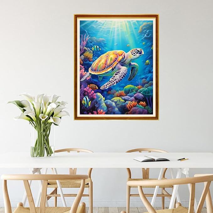 Joycasa Stamped Cross Stitch Kits for Beginners Full Range of Cross Stitching 11 CT Printed Cross Stitch Kit for Adults Cross-Stitch Patterns Needlepoint Kits-Underwater sea Turtle 16x20 inchs