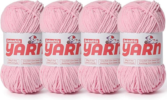 4 Pack Plush Chunky Chenille Yarn for Crocheting, Soft Fluffy Velvet Yarn for Crocheting Amigurumi, Fuzzy Baby Blanket Knitting 400g/524yds Bulky(4 Pink)