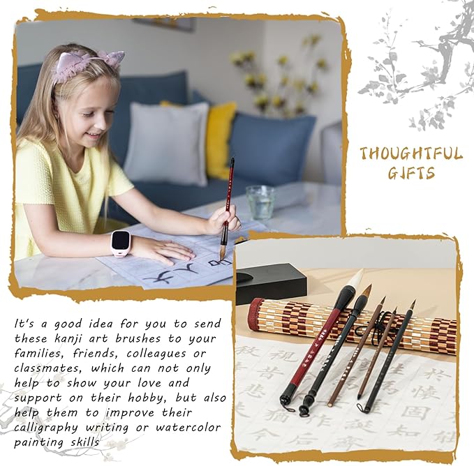 Corciosy 13PCS Chinese Calligraphy Brush Set, Writing Brush with Bamboo Storage Scoll, Japanese or Chinese Kanji Sumi-E Drawing Watercolor Brush