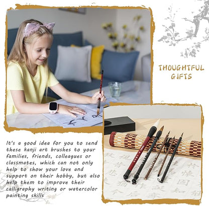 Corciosy 13PCS Chinese Calligraphy Brush Set, Writing Brush with Bamboo Storage Scoll, Japanese or Chinese Kanji Sumi-E Drawing Watercolor Brush