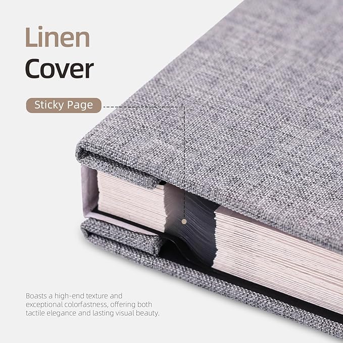 Vienrose Large Photo Album Self Adhesive for 4x6 8x10 10x12 Pictures Scrapbook Album DIY Scrap Book 40 Sticky Pages with A Metallic Pen 13"x12.6"40 Pages Grey