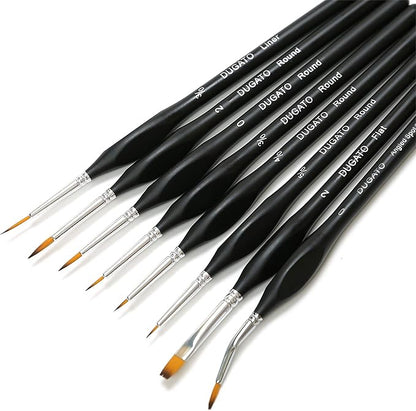 DUGATO Fine Detail Paint Brush Set - Miniature Brushes with Ergonomic Triangular Handles & Travel Case for Acrylic, Watercolor, Oil, Models & Warhammer (8pcs Detailing Paint Brush - Black)