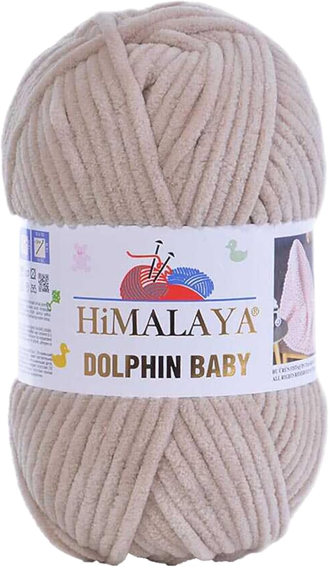 1 Skein/Pack Himalaya Dolphin Baby Chenille Yarn, Each Ball 100 gr (3.5 oz), 120 m (132 Yards), 100% Polyester, Super Bulky Baby Blanket Velvet Amigurumi Yarn, 80373 - Light Beige