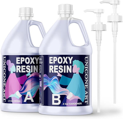 Resin Epoxy Kit 1 Gallon Craft Kit Gift - (.5 Gal Resin + .5 Gal Hardener) - Non-Toxic, Crystal Clear, Odor-Free, UV Resistant, High Gloss Art Epoxy