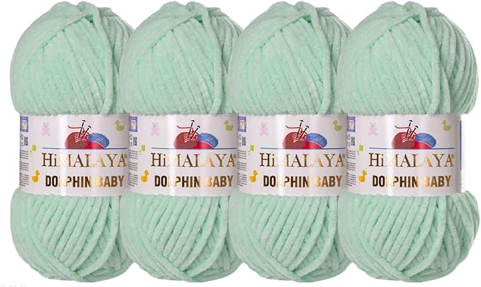 4 Skein/Pack Himalaya Dolphin Baby Chenille Yarn, Each Ball 100 gr (3.5 oz), 120 m (132 Yards), 100% Polyester, Super Bulky Baby Blanket Velvet Amigurumi Yarn, 80307 - Light Mint Green