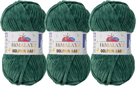 3 Skein/Pack Himalaya Dolphin Baby Chenille Yarn, Each Ball 100 gr (3.5 oz), 120 m (132 Yards), 100% Polyester, Super Bulky Baby Blanket Velvet Amigurumi Yarn, 80360 - Sea Green