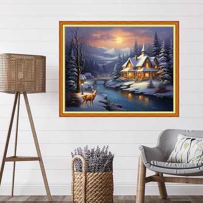 Artvxeay Stamped Cross Stitch Kits | Embroidery Kits for Beginners Craft Kit Needlepoint for Adults Supplies DIY 11CT- (Winter Snow Scenery 16x20 inch)
