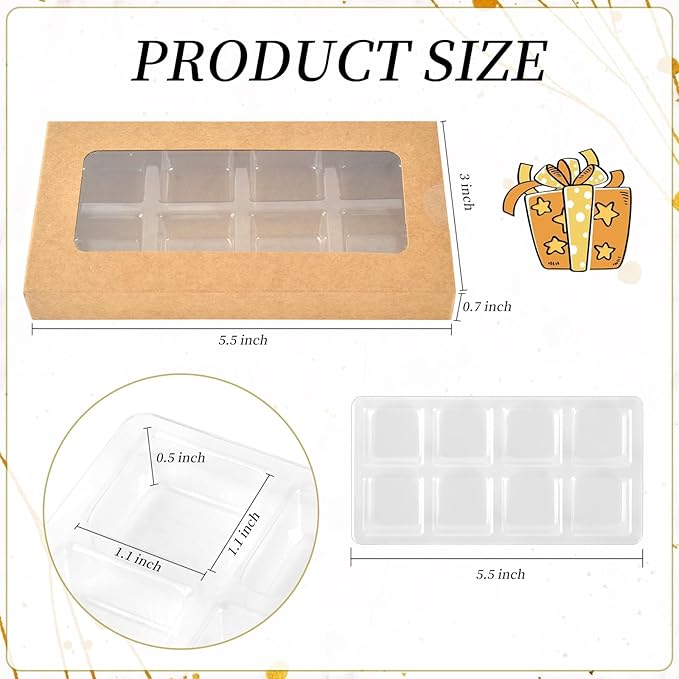 50 Pcs Wax Melt Molds with Boxes Gift Boxes for Wax Melts Wax Melt Boxes Crystal Clear Wax Melt Molds Wax Melts Containers for Wax Cubes Wax Tarts Wax Block