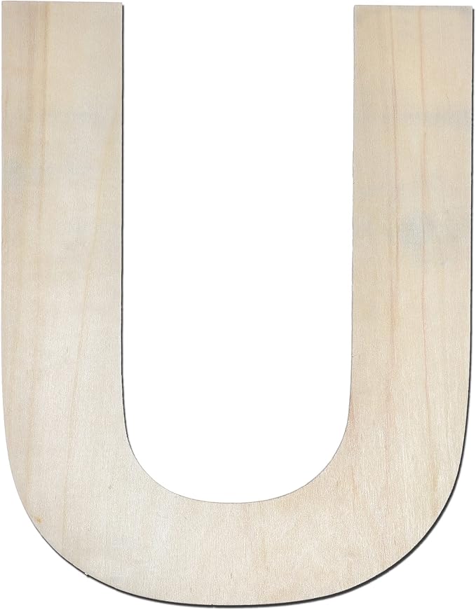 12 Inch Wooden Letter U, 1/4 Inch Thick Large Unfinished Wood Letter for Home Wall Decor, DIY Crafts