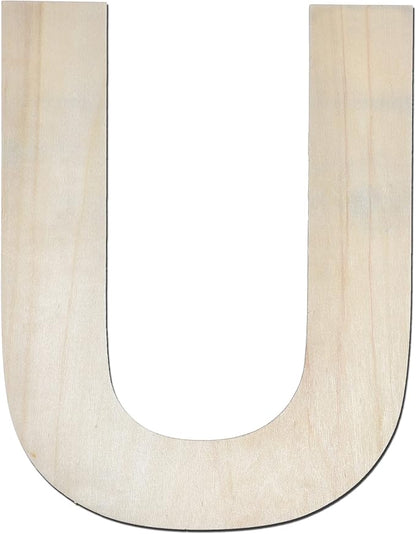 12 Inch Wooden Letter U, 1/4 Inch Thick Large Unfinished Wood Letter for Home Wall Decor, DIY Crafts