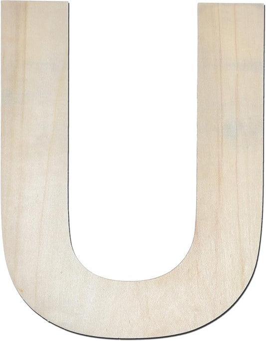 12 Inch Wooden Letter U, 1/4 Inch Thick Large Unfinished Wood Letter for Home Wall Decor, DIY Crafts