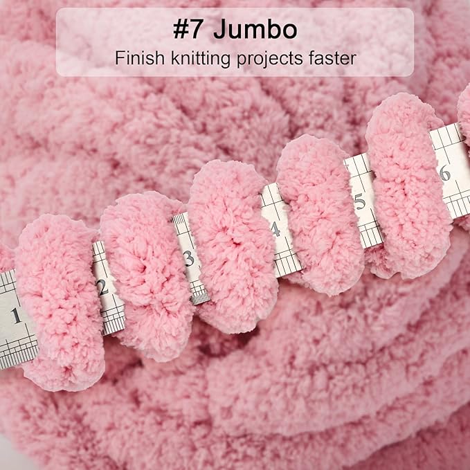 ERLYEEN Chenille Chunky Yarn Super Bulky Soft Thick Fluffy Jumbo Giant Washable Polyester Big Yarn DIY for Arm Knit Blanket Cushion Bed Sofa Home Decor,Leather Pink,4.4LB