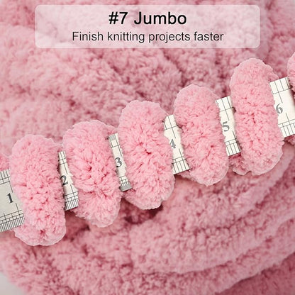 ERLYEEN Chenille Chunky Yarn Super Bulky Soft Thick Fluffy Jumbo Giant Washable Polyester Big Yarn DIY for Arm Knit Blanket Cushion Bed Sofa Home Decor,Leather Pink,4.4LB