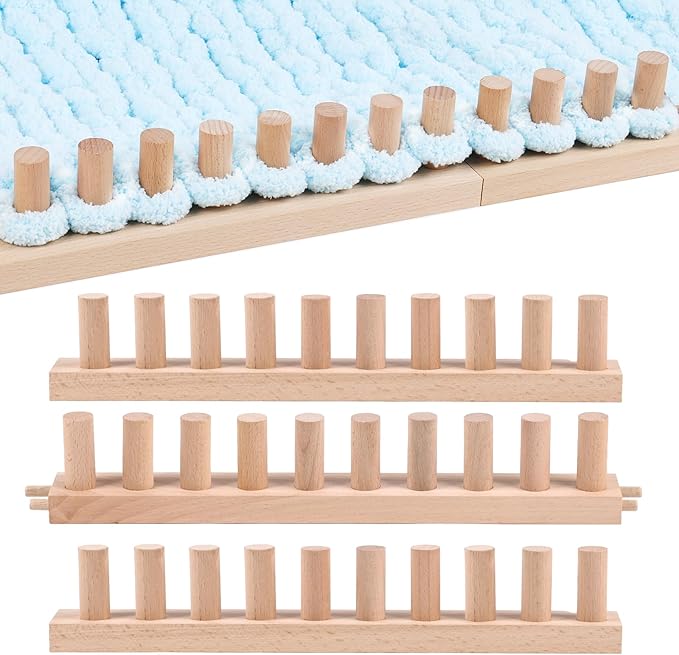 46" Beechwood Chunky Knitting Blanket Loom Kit - Adjustable Size Hand Knitting Loom for DIY Throw Blankets Chunky Yarn Blankets Scarves Rugs, No Needles Required, Christmas Gift for Adults Beginners